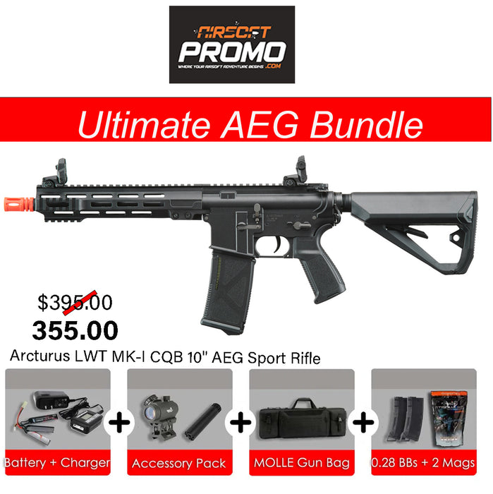 Ultimate AEG Bundle - Arcturus LWT MK-I CQB 10" Airsoft Sport Rifle - Black