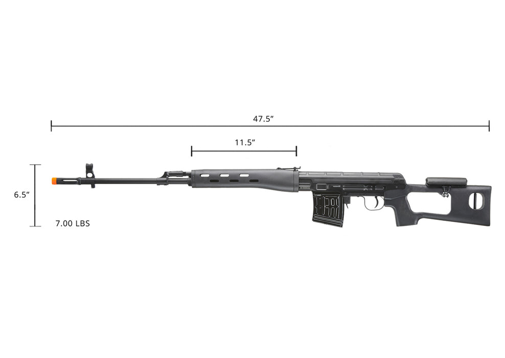 Atlas Custom Works Full Metal SVD Spring Rifle with Removable Cheek Rest (Color: Black)