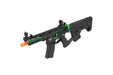 Lancer Tactical Enforcer NEEDLETAIL Skeleton AEG with Alpha Stock, in striking Black/Green. Designed for low FPS, ideal for safe indoor airsoft challenges and tactical training.