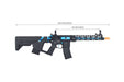 Lancer Tactical Enforcer BLACKBIRD Skeleton AEG with Alpha Stock in sleek Black/Blue, optimized for low FPS. Ideal for indoor gameplay, offering both style and practicality.