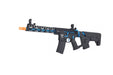 Lancer Tactical Enforcer BLACKBIRD Skeleton AEG with Alpha Stock in sleek Black/Blue, optimized for low FPS. Ideal for indoor gameplay, offering both style and practicality.