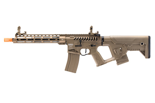 Lancer Tactical Enforcer Blackbird Skeleton AEG Rifle with Alpha Stock in Tan. Features a lightweight, skeletonized body for enhanced mobility and tactical efficiency in airsoft games.