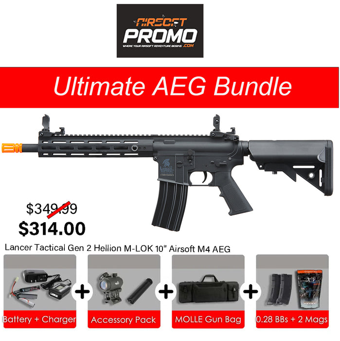 Ultimate AEG Bundle - Lancer Tactical Gen 2 Hellion M-LOK 10" Airsoft M4 AEG