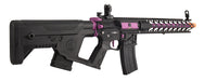 Lancer Tactical Enforcer Night Wing AEG with Alpha Stock, featuring high FPS, in striking Black and Purple. Designed for precision and standout aesthetics in airsoft sports.