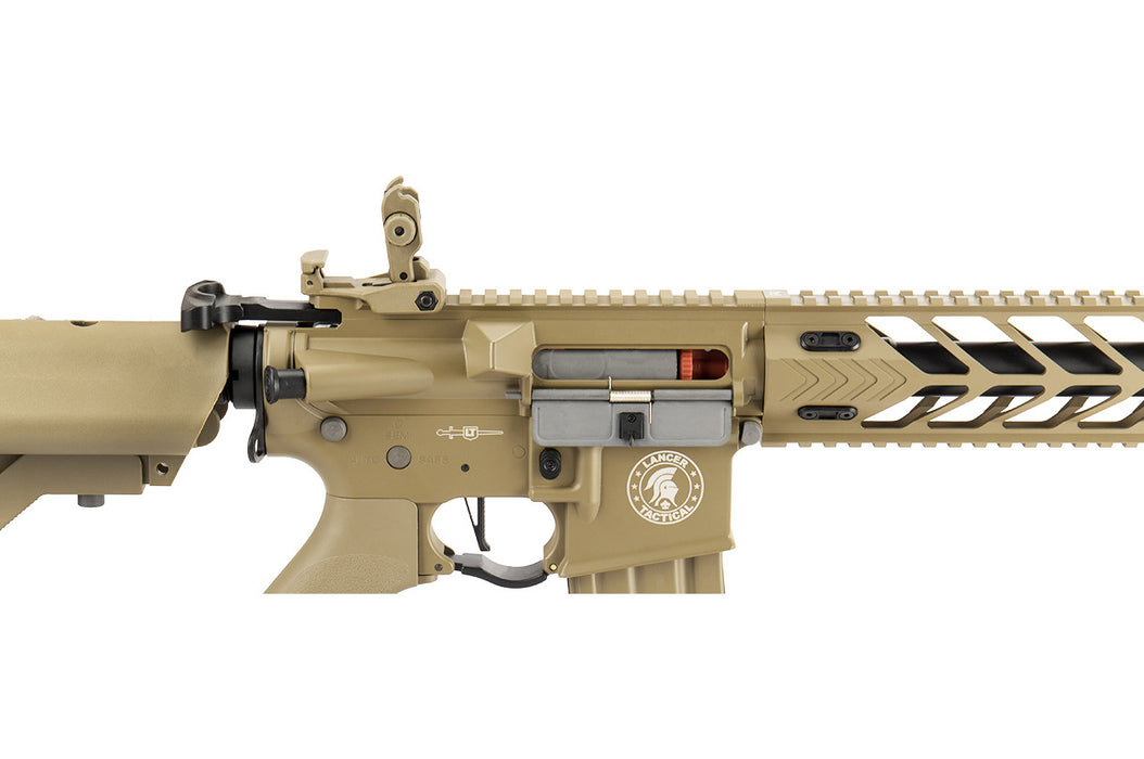 Lancer Tactical Enforcer NIGHT WING AEG in tactical Tan, optimized for high FPS. Engineered for precision and durability, perfect for advanced airsoft players looking for superior field performance.