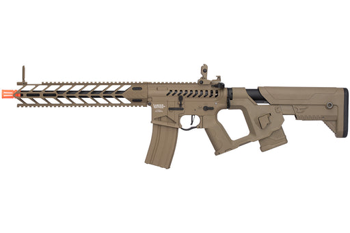 Lancer Tactical Enforcer NIGHT WING Skeleton AEG in tactical tan with Alpha Stock, front view, high FPS model.