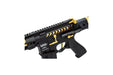 Lancer Tactical Enforcer Gen 2 Battle Hawk 4-inch PDW AEG, featured in Black/Gold. Designed for optimal agility and tactical advantage, perfect for high-stakes airsoft battles.