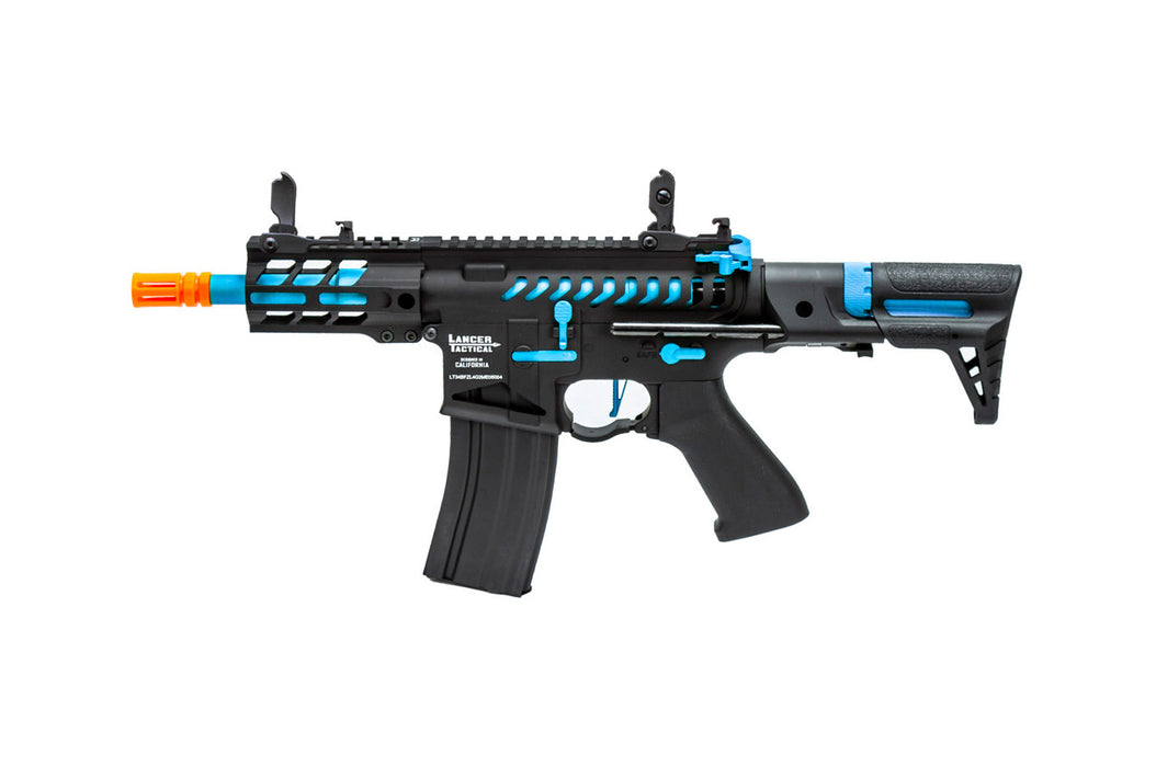 Lancer Tactical Enforcer Gen 2 Battle Hawk 4-inch PDW AEG in a dynamic Black/Blue finish. Compact and designed for quick action, ideal for precise and fast-paced airsoft engagements