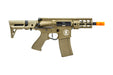 Lancer Tactical Enforcer Gen 2 Battle Hawk 4-inch PDW AEG in tactical Tan. Built for fast-paced airsoft battles, it combines a compact form with high maneuverability and durability.