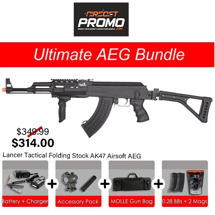 Ultimate AEG Bundle - Lancer Tactical Folding Stock AK47 Airsoft AEG