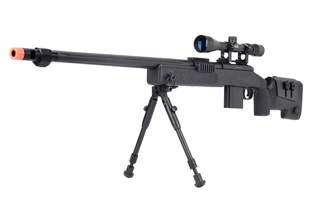 WellFire MB4416 M40A3 Bolt Action Sniper Rifle w/ Scope & Bipod (BLACK)