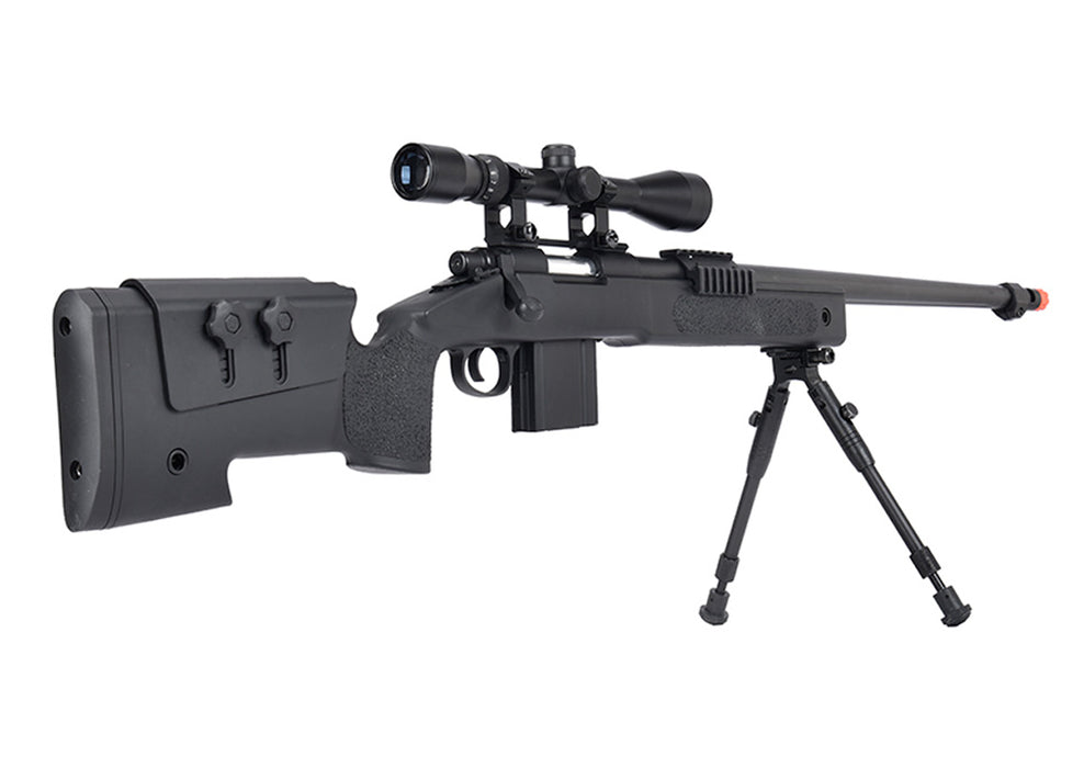 WellFire MB4416 M40A3 Bolt Action Sniper Rifle w/ Scope & Bipod (BLACK)