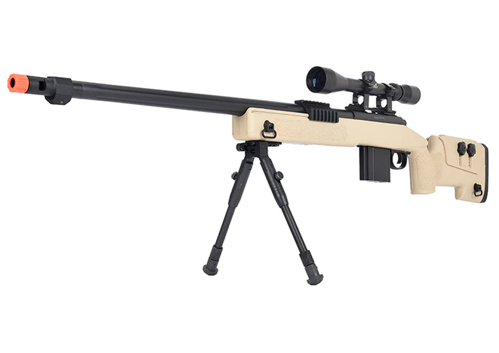 WellFire MB4416 M40A3 Bolt Action Sniper Rifle w/ Scope & Bipod (TAN)