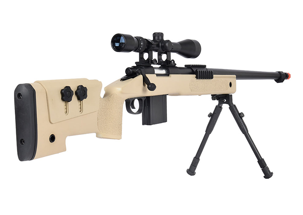 WellFire MB4416 M40A3 Bolt Action Sniper Rifle w/ Scope & Bipod (TAN)