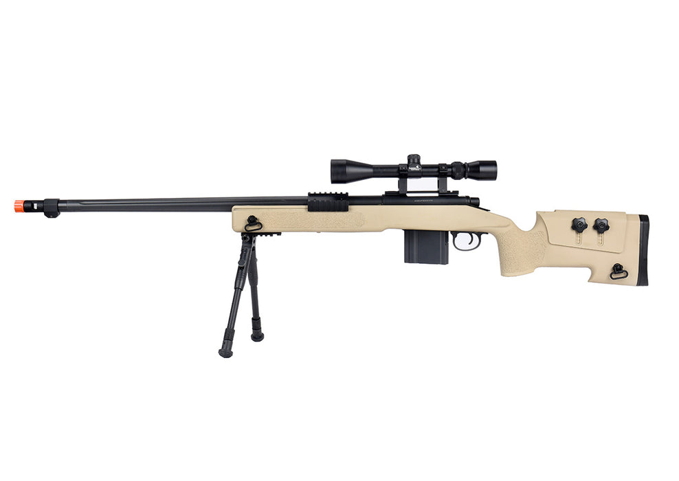 WellFire MB4416 M40A3 Bolt Action Sniper Rifle w/ Scope & Bipod (TAN)