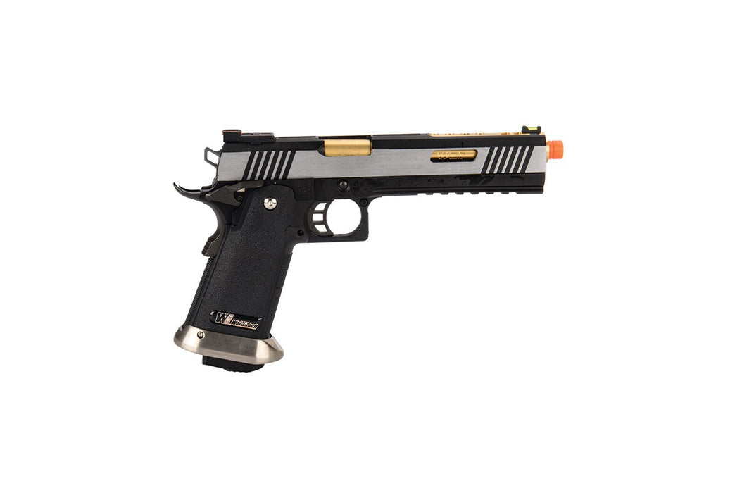 WE-Tech Hi-Capa  6" IREX Competition Full Auto Gas Blowback Airsoft Pistol (Black / Silver / Gold Barrel)