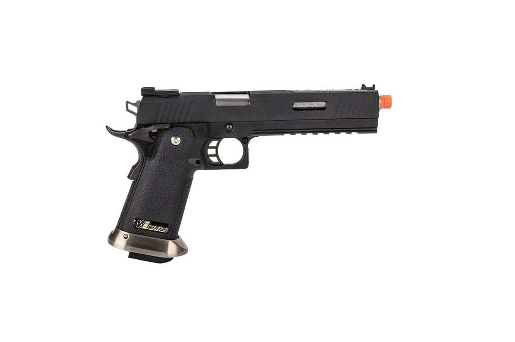 WE-Tech Hi-Capa 6" IREX Competition Full Auto Gas Blackback Airsoft Pistol (Black / Silver Barrel)