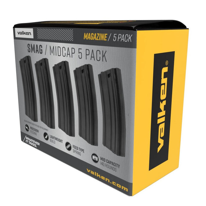 Valken 140rd SMAG Mid-Cap Airsoft Magazines - 5 Pack